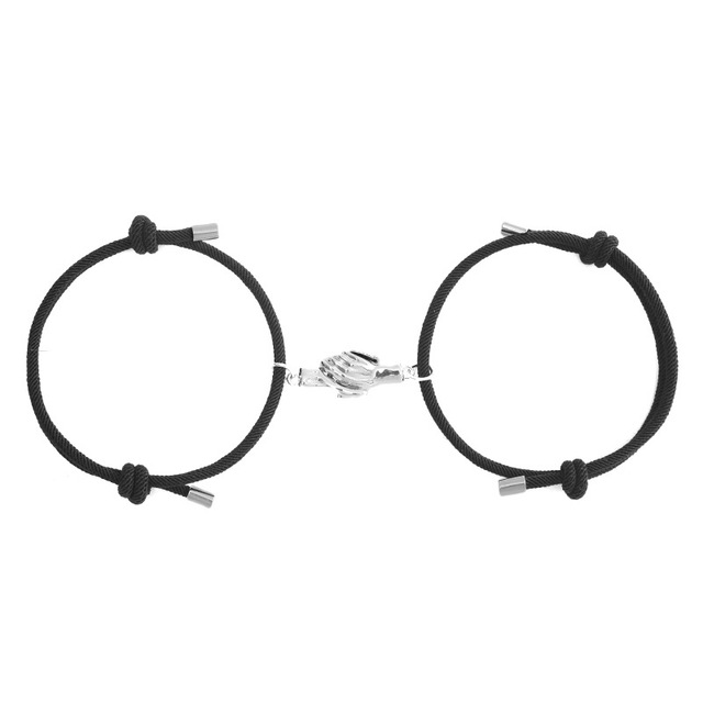 2 Pcs Black Adjustable Rope Magnetic Hands Romantic Paired Bracelet For Lovers