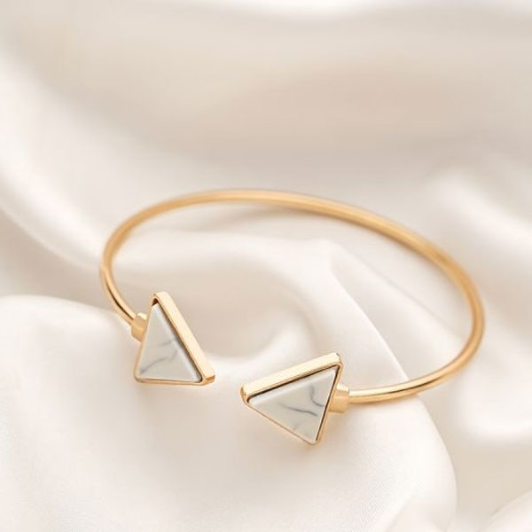 Triangle Marble Pattern Open Cuff Bangle Bracelet - Stylish Accessory For Women And Girls