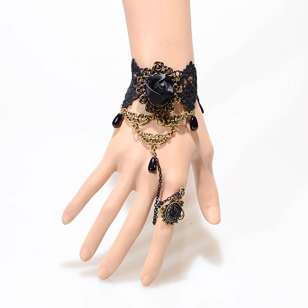 Simple Dainty Flower Hand Chain Black Color Lace Bracelet For Girls