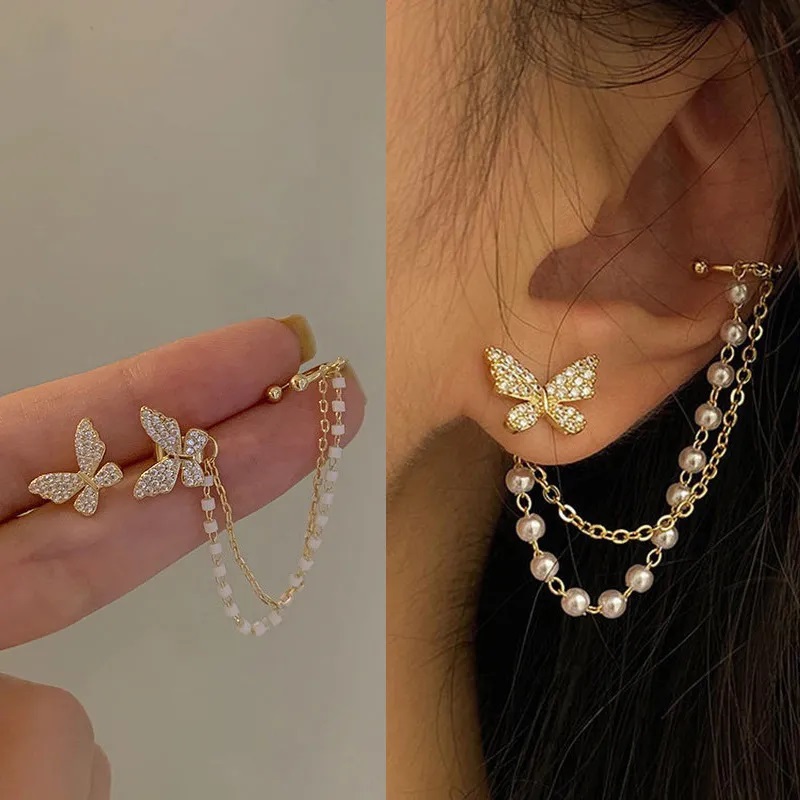 New Fashion Romantic Butterfly Ear Clip Tassel Earrings For Girls & Women