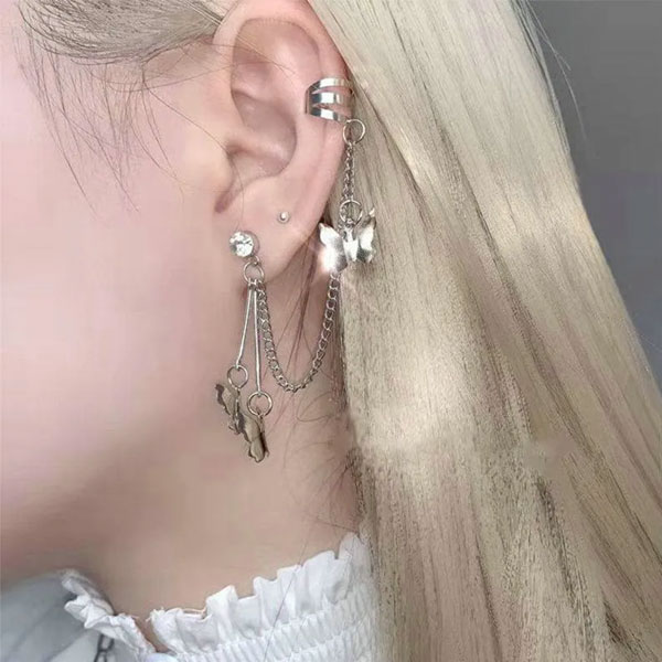 1 Pcs Silver Butterfly Ear Clip For Women's Wedding Party Gift Jewelry