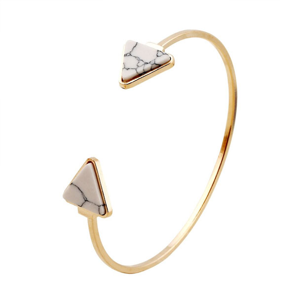 Gold-Color Simple Style White Triangle Open Cuff Bracelets Elegant Accessories for Women and Girls