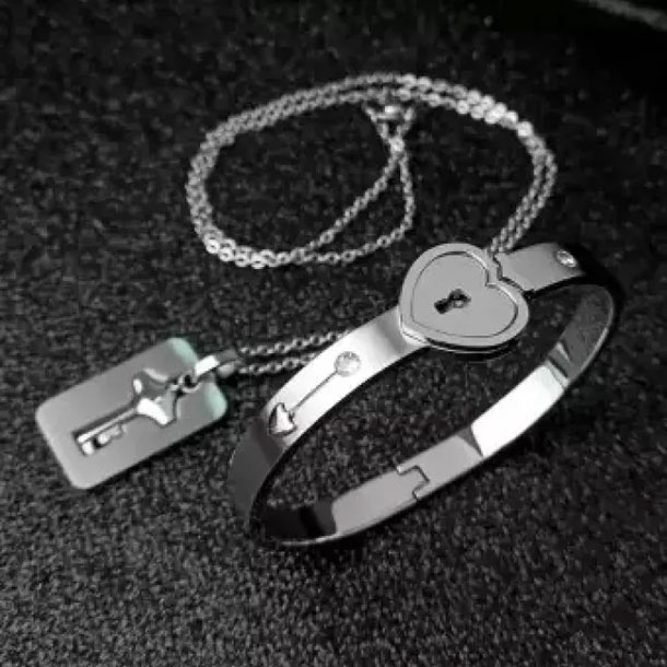 Love Heart Lock Key Couple Bracelet Necklace, Perfect Gifts For Lovers