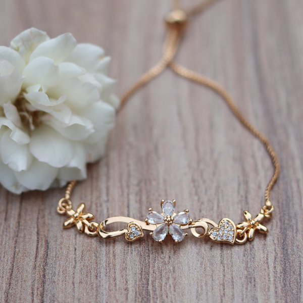 Beautiful Flower-Shaped Golden Bracelet For Girls & Women
