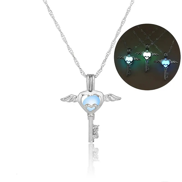 Glow In The Dark Necklaces For Women Luminous Heart Flying Beads Cage Pendant Fashion Jewelry