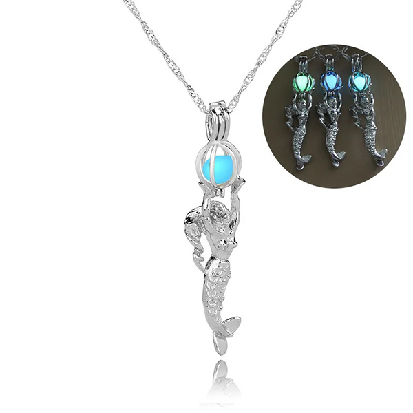  Glow In The Dark necklaces Mermaid Luminous Beads Cage Pendant For Ladies Fashion Jewelry