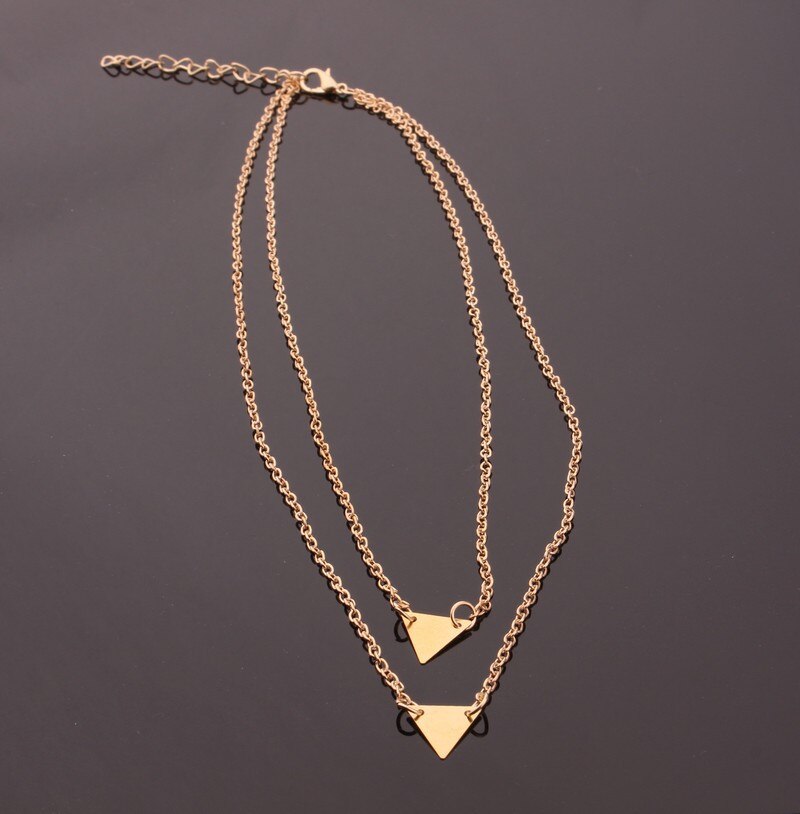 Gold Double Triangle Geometric Design Clavicle Pendant Necklace For Girls