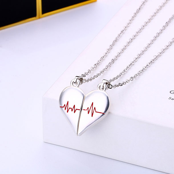 Two Souls One Heart Creative Magnetic Pendant Couple Heartbeat Necklace For Unisex