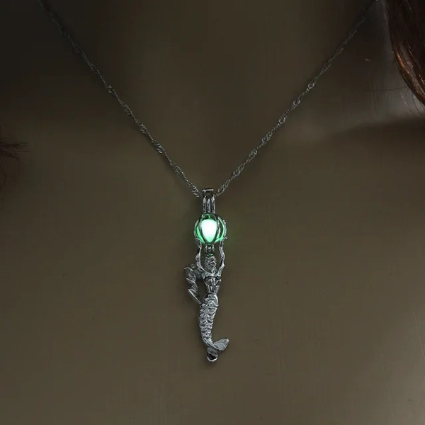 Mermaid Green Beads Cage Pendant Luminous Glow In The Dark Necklaces For Women & Girls Fashion Jewelry