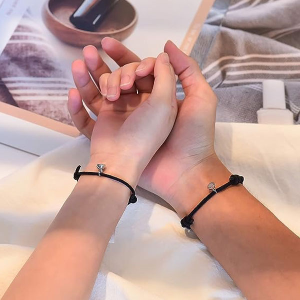  Black & Black Matching Rope Couples Magnetic Bracelets For Lovers- Magnetized Love