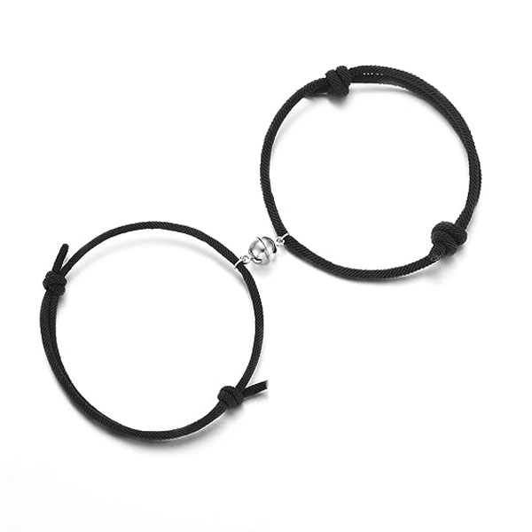  Black & Black Matching Rope Couples Magnetic Bracelets For Lovers- Magnetized Love