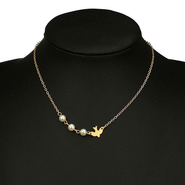 Lovely Bird Pearl Shape Golden Chain Choker Necklace For Women & Girls