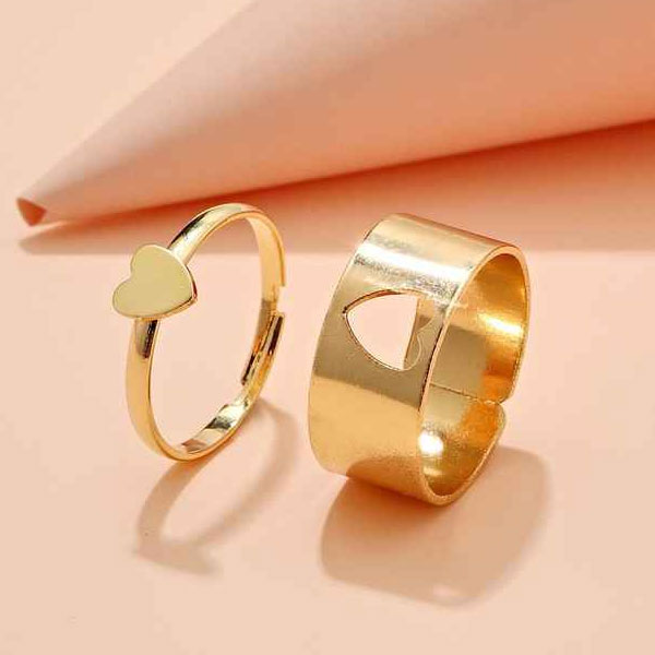 Heart-shaped Golden Adjustable Open Finger Rings For Lovers- Infinite Love