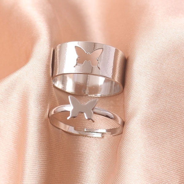Adjustable Silver Butterfly-Shaped Open Finger Rings Set For Women and Men