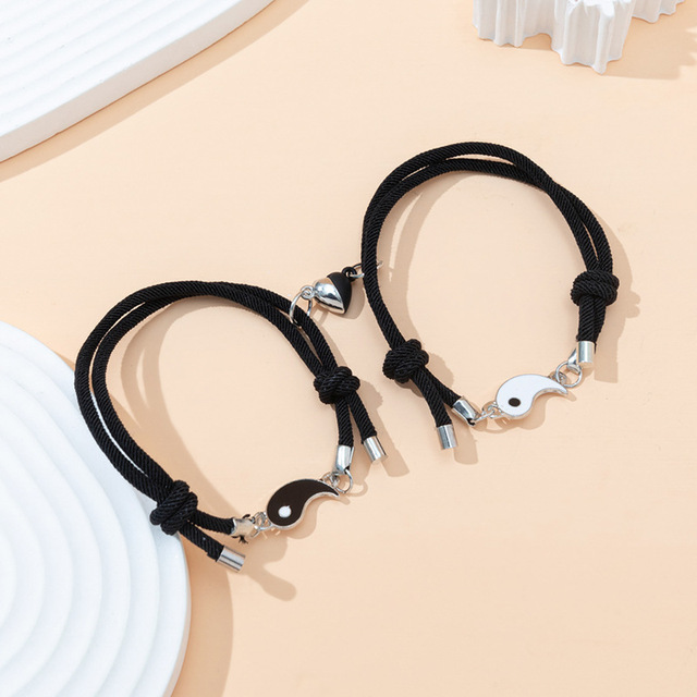 New Trendy White & Black Magnetic Heart Promise Bracelets Set For Men and Women