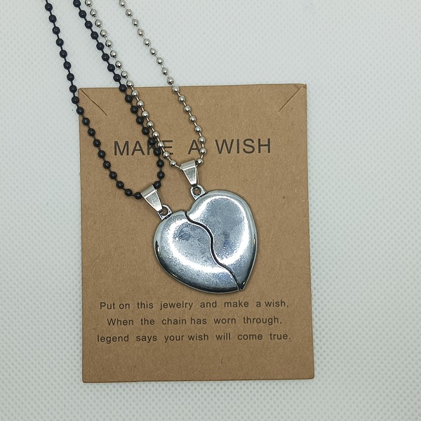 Magnetic Heart Pendant Silver Magnetic Broken Heart Necklace Locket - Heavy Necklace Gift For Friends Couples