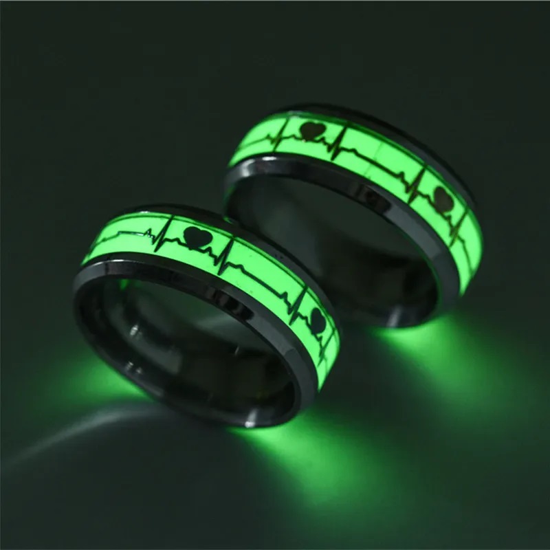 Glow In Dark Black Finger Rings For Couples Luminous Love Ring Jewelry- Size 7 