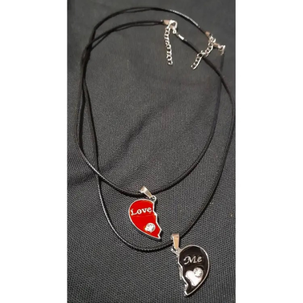 Love Me Dual Broken Heart Pendant Chain Special Necklace for Couples, Plated Design for Girls and Boys