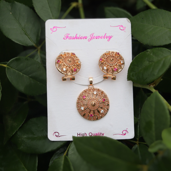 Matching Earrings & locket Stunning Golden Jewelry Set For Girls