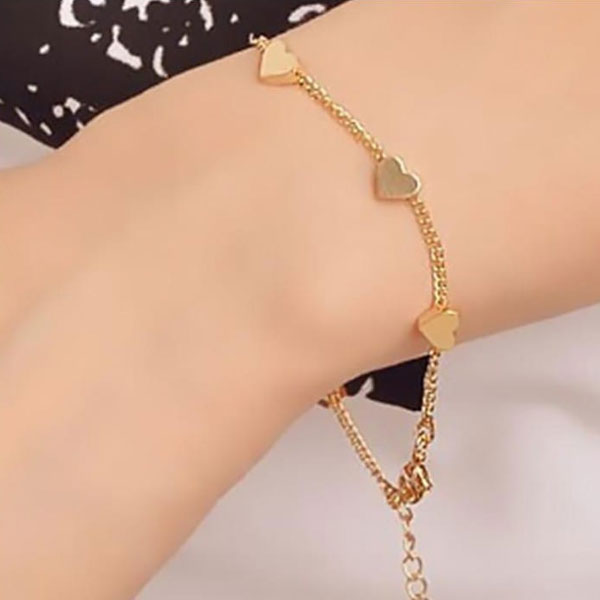 Elegant and Fashionable Charming Love Heart Linked Beaded Chain Bracelet Jewelry for Girls & Women 