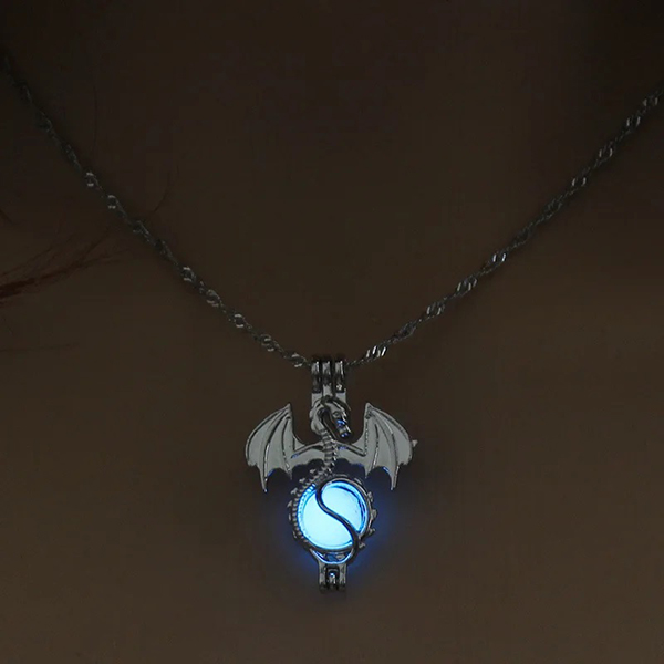 Women Luminous Stone Cage Pendant Necklaces Glow In The Dark Flying Dragon For Girls & Women Jewelry Accessories