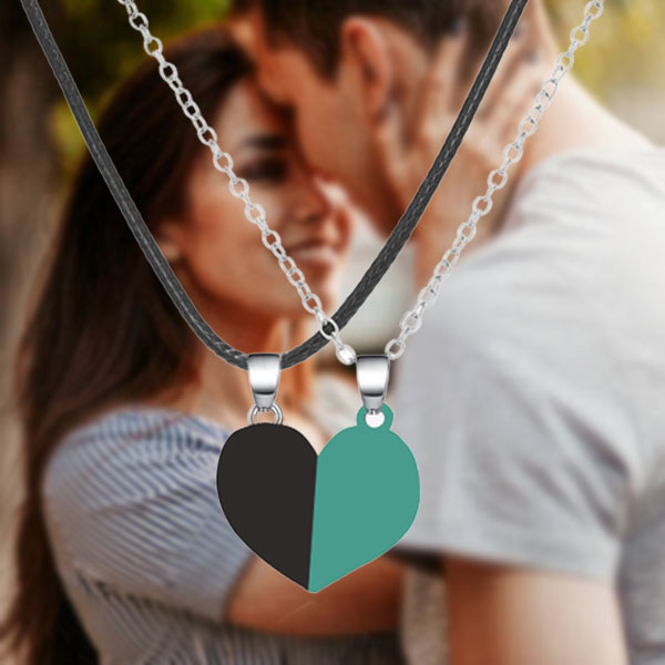 1 Pair Romantic Magnetic Heart Couple Necklace For Unisex, Couple Jewelry Gifts