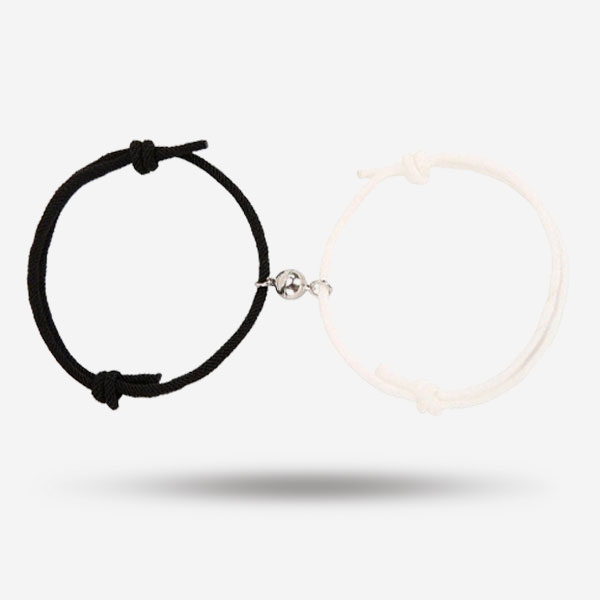 2 Pcs Black & White Couple Magnetic Bell Rope Braided Bracelets For Lovers