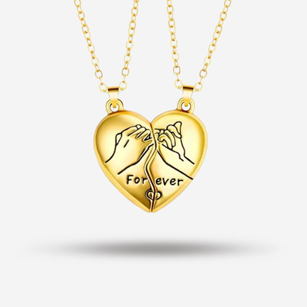2 Pcs Magnetic Heart Couple Pendants With Forever Letters, Lover's Gift Jewelry