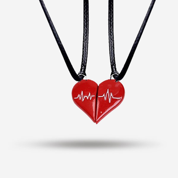 2pcs Charm Red Heartbeat Magnetic Heart Pendant Necklaces For Men & Women
