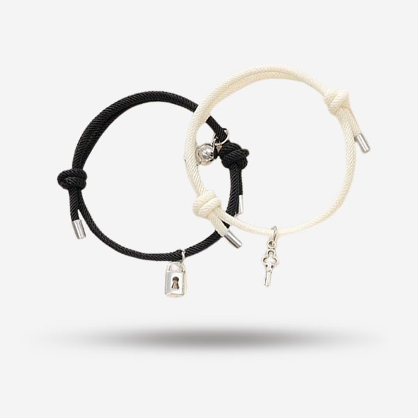 2Pcs Handmade Lock & Key Magnetic Rope Couple Bracelets For Lovers