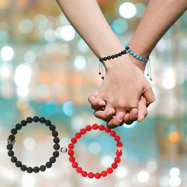 Set of 2 Heart Shape Crystal Beaded Magnetic Bracelets Stunning Jewelry Gifts for Women and Men