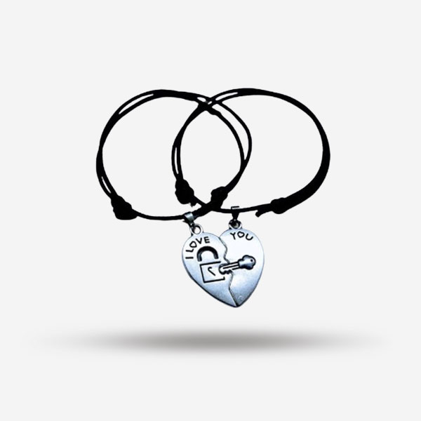 2Pcs Key Lock Hollow Heart Shaped Braided Couple Bracelets 