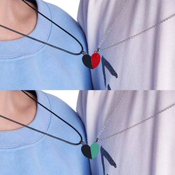 2Pcs Magnetic Splicing Heart Necklaces For Lovers, Couple Jewelry Gift