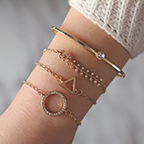 4 Pcs Open Bangle Chain Bracelet Jewelry For Girls And Women