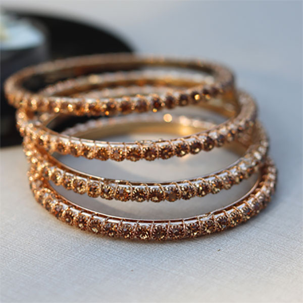 4 Pcs/Set Of Golden Crystal Studded Bangles- Adorning Your Arms