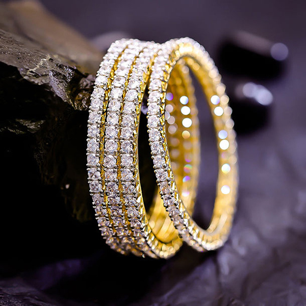 4Pcs Elegant White Crystals Zirconia Gold Bangles For Girls & Women