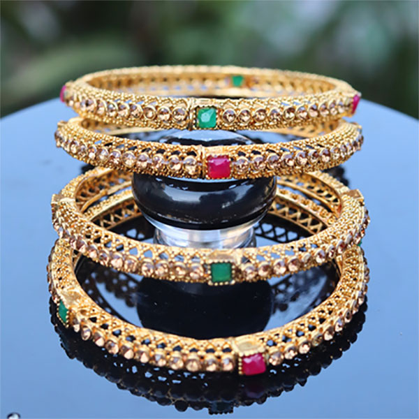 4pcs Wrist-Worthy Elegant Golden Crystal Bangles For Women & Girls