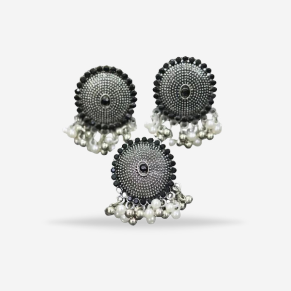 Antique Style Black Crystal Round Shape Ring & Earrings For Girls