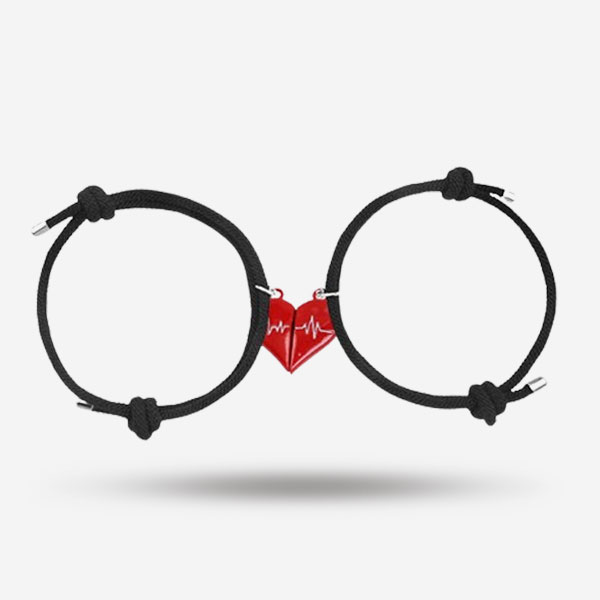 Beautiful Red Magnetic Heart Adjustable Paired Heartbeat Bracelets For Couples
