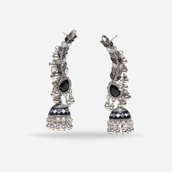 Black & Silver Antique Style Traditional Jhumka For Girls and Women