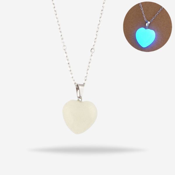 Blue Luminous Heart-Shaped Pendant Simple Glow In The Dark Necklace For Unisex