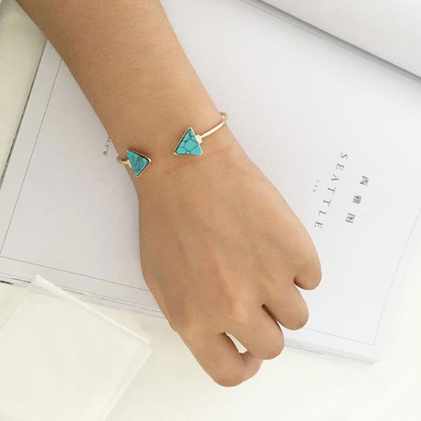 Blue Tringle Beads Open Cuff Adjustable Bracelets For Women