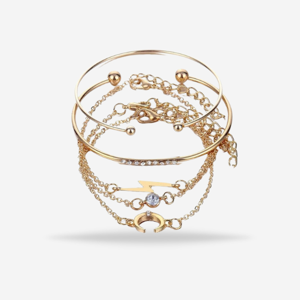 5Pcs Golden Crystal Charm Bracelets Set For Women & Girls