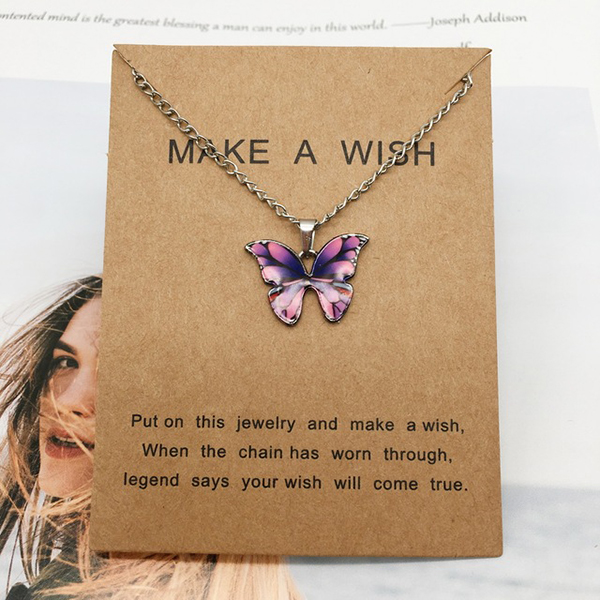 Butterfly choker necklace for women and girls, make a wish tag design, jewelry gift, wholesale