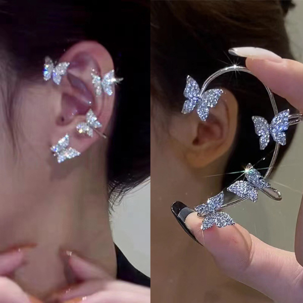  Butterfly Sparkling Silver Ear Clip Without Piercing For Women Fashion Jewelry