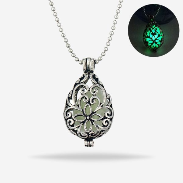 Charm Luminous Stone Silver Pendant Necklace For Unisex, Glow In Dark Jewelry 