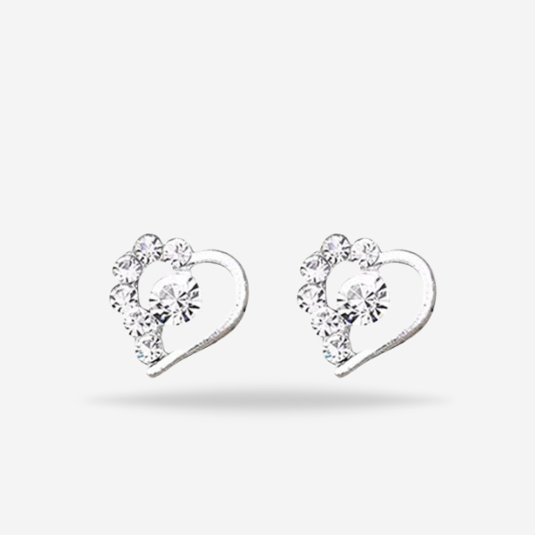 Crystal Heart Silver Stud Earrings For Girls, Woman's Fashion Jewelry
