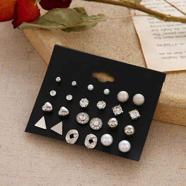 Crystal Stud Unique Style Silver Earrings Set For Girls & Women