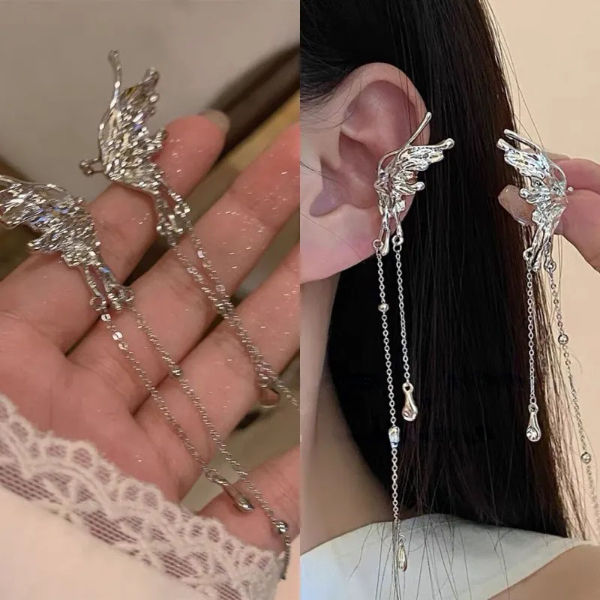 Cute Butterfly Ear Bone Clip Tassel Hanging Earrings For Girls, Fashion Jewelry