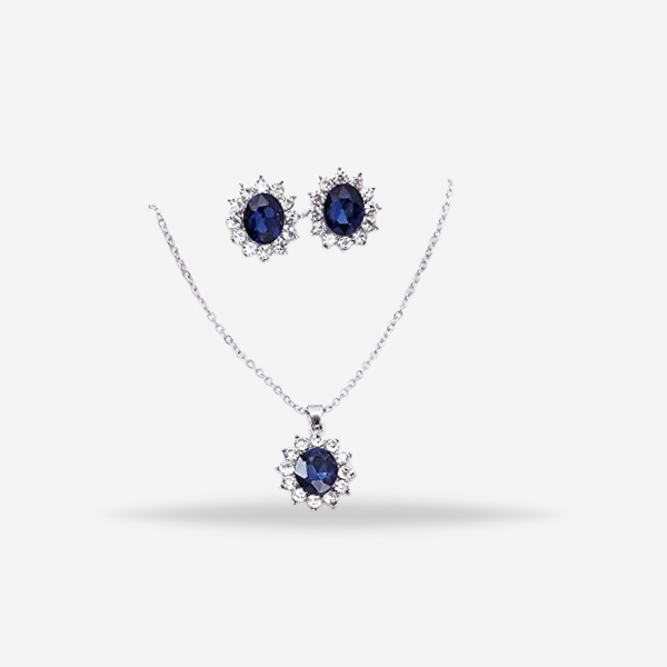 Elegant Skin-Friendly Royal Blue Crystal Necklace Set For Women